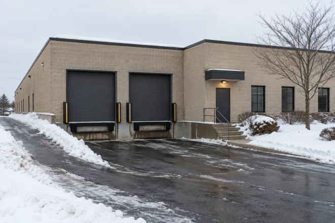 Industrial loading access with practical snow banks