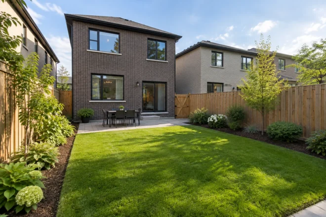 Compact yard with a rectangular lawn and simple borders