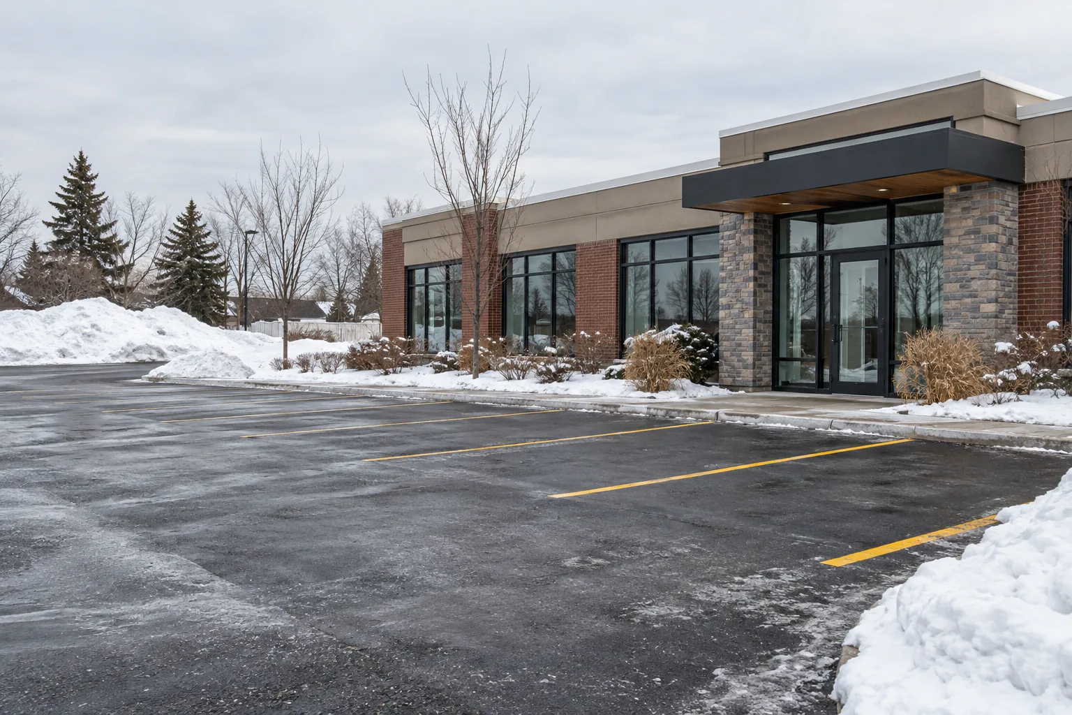 Cleared small parking lot and entrance
