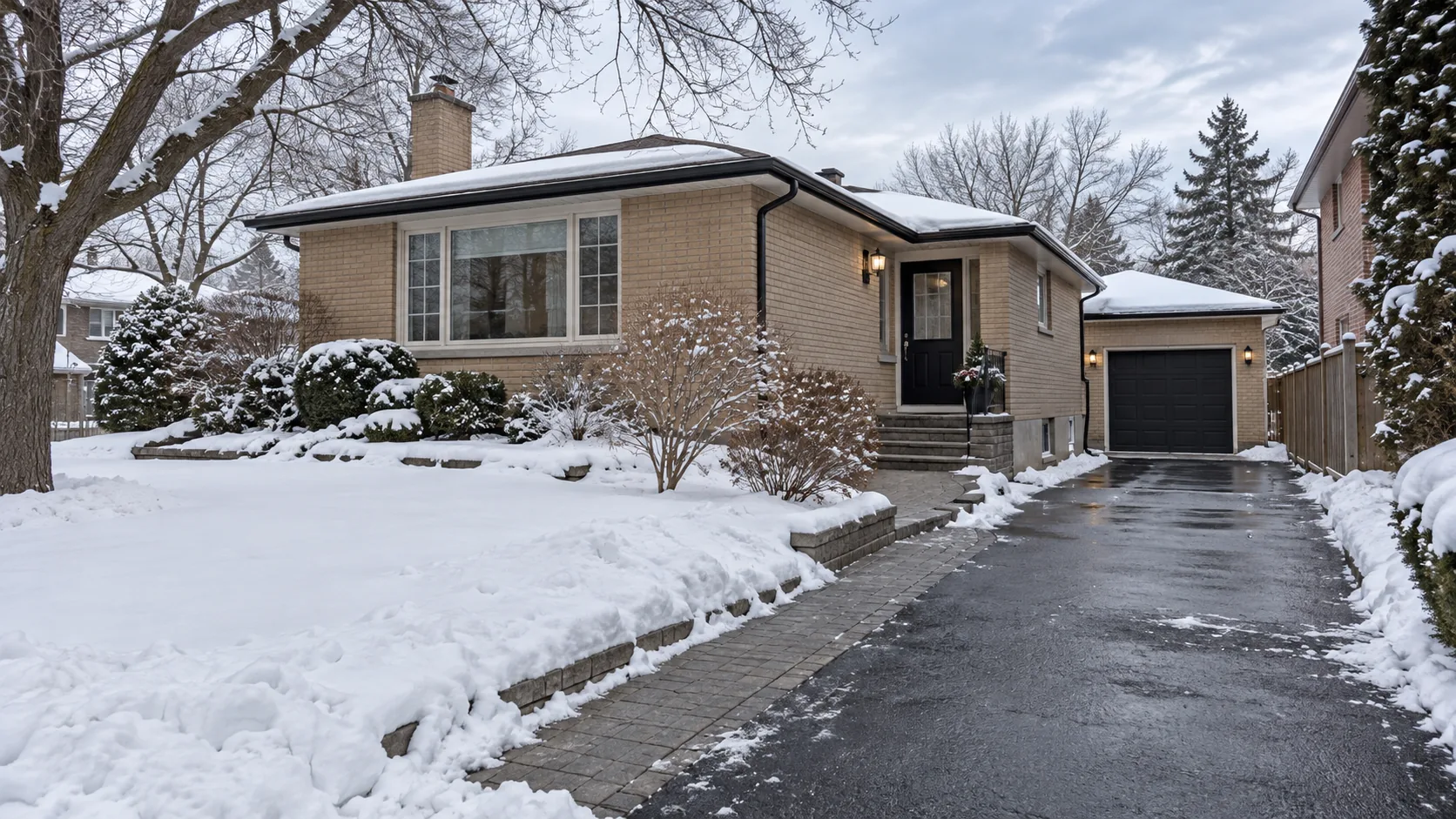 Ordinary Burlington/GTA driveway and entrance cleared after realistic fresh snowfall