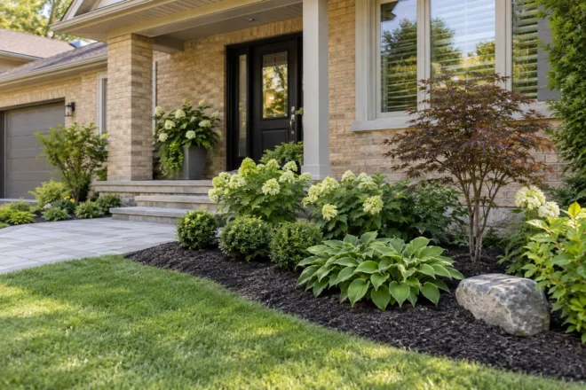 New front entrance shrub bed