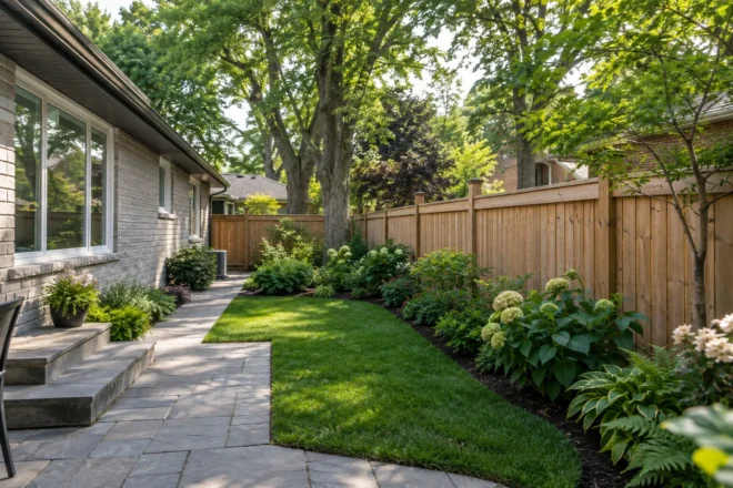 Medium backyard boundary fence with separate planting strip