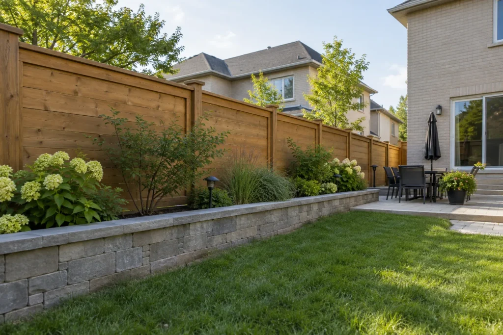 Fence and low retaining wall with distinct structural support
