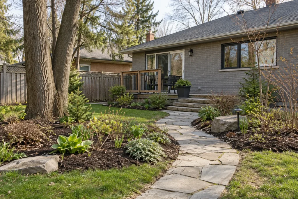 Beds prepared for mulch and growth without stripped bare soil