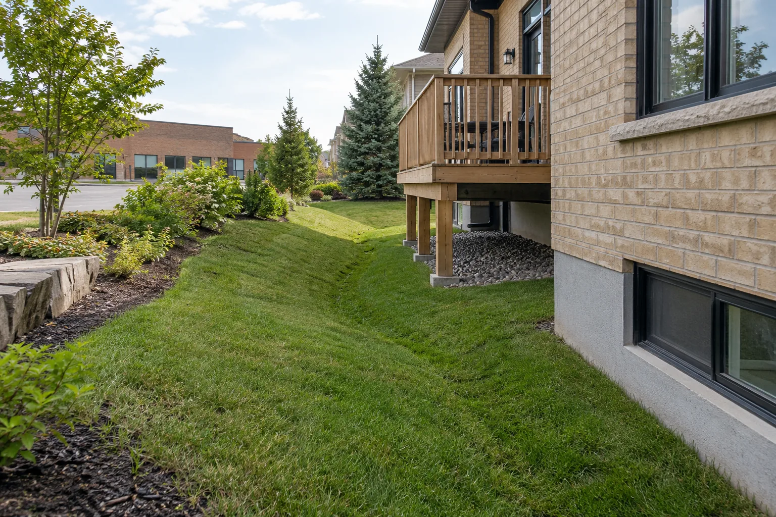 clear shallow side-yard water path