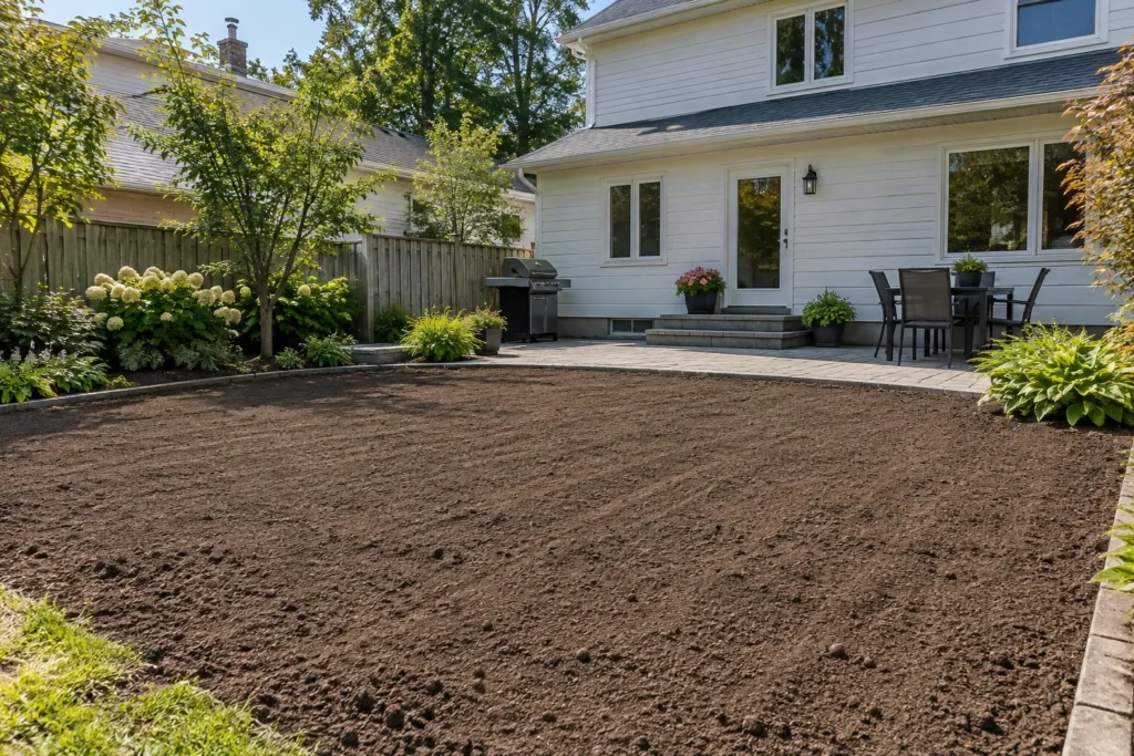 Prepared soil before sod installation