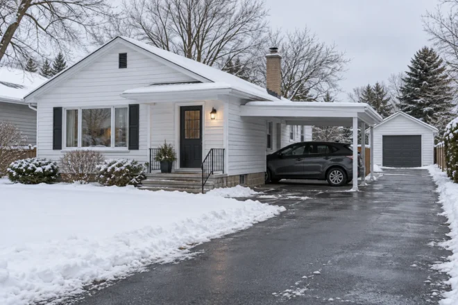 Medium private drive with one parked vehicle and clear garage route