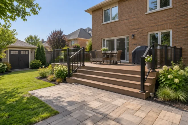 Medium composite deck with modest dining area
