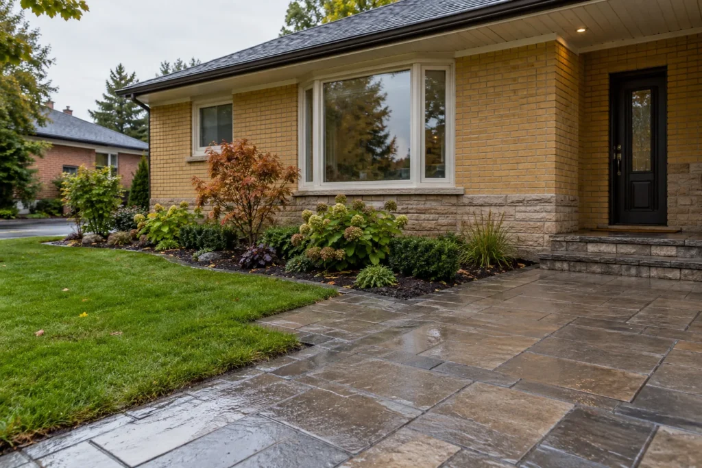 Textured outdoor entrance surface after rain
