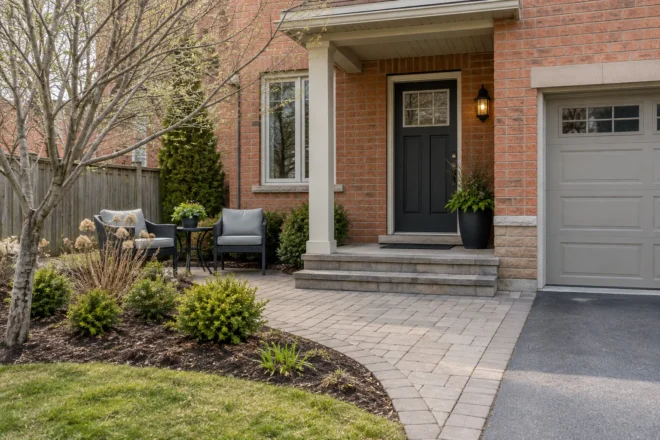 Townhouse patio with debris removed from edges