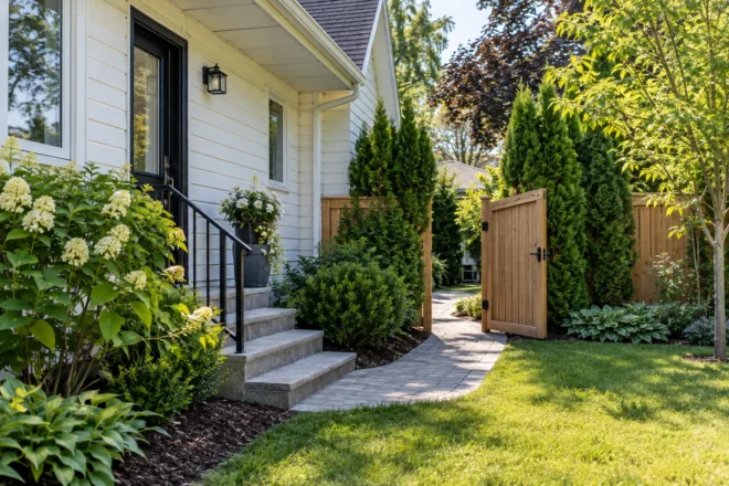 Front-to-side transition screened while preserving an open gate
