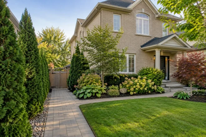 Mature garden with seasonal mixed screening