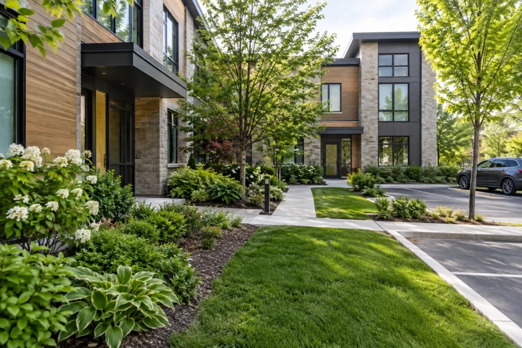 Planting maintenance route away from resident doors